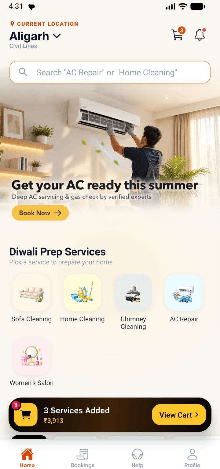 The Boomzo app's home screen